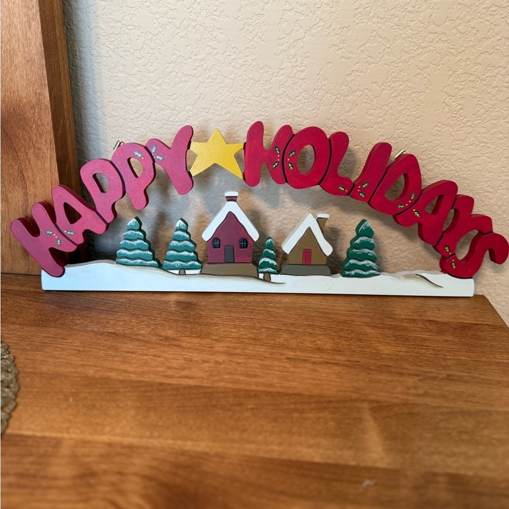 Vintage Kurt Adler Christmas
Wood Wall Hanging "Happy Holidays" Snowy Village